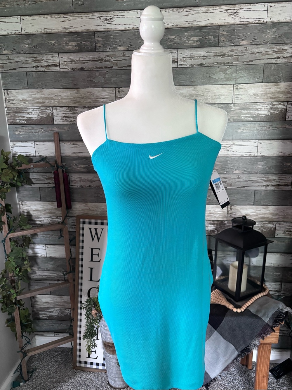 Nike Y2K Aqua/ Turquoise Spagetti-Strap Slip Dress Womens Size M